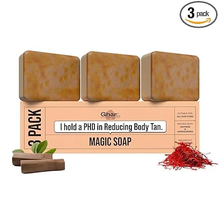 Ghar Soaps Sandalwood & Saffron Magic Soaps For Bath (300 Gms Pack Of 3) | Paraben Free | Chandan & Kesar Bath Soap | Handmade Soaps For Glowing | Skin Brightening Soap For Men & Women