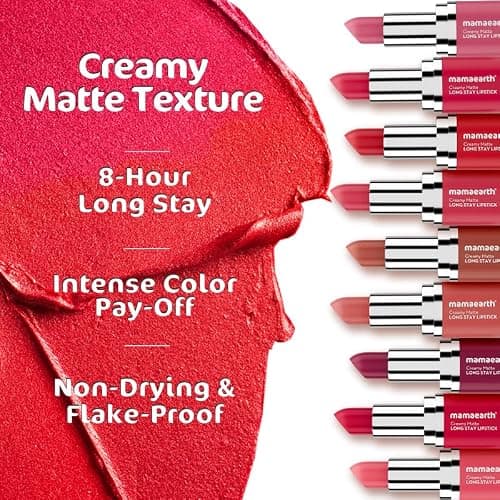 Mamaearth Creamy Matte Long Stay Lipstick with Murumuru Butter and Vitamin E for 8-Hour Long Stay (Flakeproof & Non-Drying | Intense Color Payoff) - 4.2g (Cranberry Crush) 3