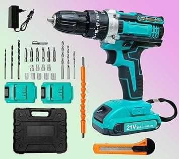 Cordless Drill x2-21V Battery with 2x Speed and 24pc Accessories Cordless Drill (10 mm Chuck Size) Electric Screwdriver Power tool Compact design DIY projects