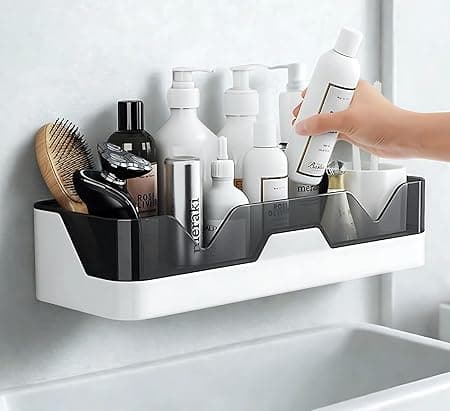 Wall Mounted Shelf, Self-Adhesive, No-Drill ABS Plastic Organizer Rack for Bathroom, Kitchen & Home Accessories, Bathroom Hardware & Accessories for Shampoo, Soap & Toiletries