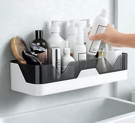 Wall Mounted Shelf, Self-Adhesive, No-Drill ABS Plastic Organizer Rack for Bathroom, Kitchen & Home Accessories, Bathroom Hardware & Accessories for Shampoo, Soap & Toiletries