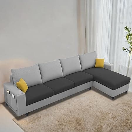 Casaliving Porto RHS 6 Seater L Shape Sofa Set for Living Room (Black Grey Fabric) Premium Velvet Fabric
