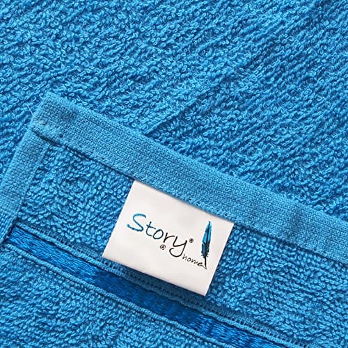 Story@Home 450 GSM Ultra Soft, Super Absorbent, Cotton Antibacterial Treatment, Face Towel (Blue, 30x30 cm) - Pack of 10 2