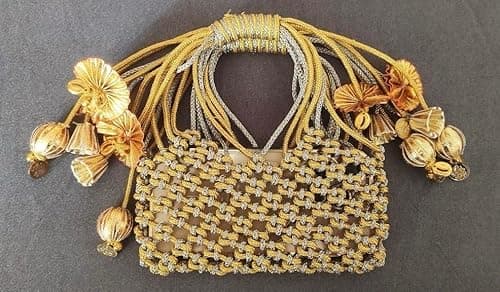 Women’s Handmade Boho Clutch Purse with Beaded Bear Emblem, Stylish Party & Wedding Handbag, Ring Handle Mobile Pouch for Essentials, Horizontal Woven Clutch for Women (Woven Cord Handbag, Large) 2