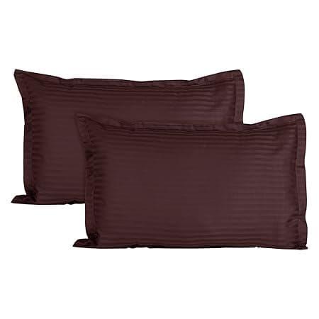 Trance Home Linen 200 TC 100% Cotton Small Size 17x25 inch Satin Stripe Pillow Covers | Pillow Cases | Set of 2 Piece Pillow Covers only |Small Size (Chocolate Brown, 17 X 25 inch)