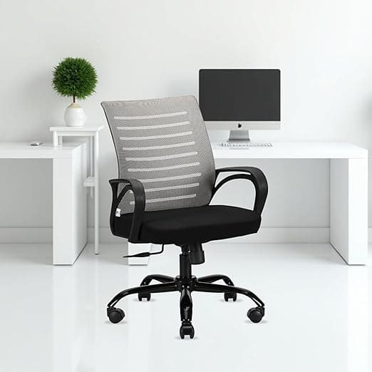 IAFA FURNITURE Diego Office Chair with Height Adjustable Mechanism, Ergonomic Mid-Back Mesh Design |Heavy Duty Metal Base | Multi-Adjustment Revolving Chair (Self Assembly) (Mid Back, Grey)