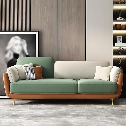Stylish & Modern Heavy Duty & Luxurious Traditional 3 Seater Sofa Chesterfield Sofa Arm Sofa Three Seater Sofa for Living Room Guest Room Hotels & Office. (3 Velvet Green & Beige)