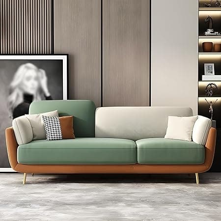 Stylish & Modern Heavy Duty & Luxurious Traditional 3 Seater Sofa Chesterfield Sofa Arm Sofa Three Seater Sofa for Living Room Guest Room Hotels & Office. (3 Velvet Green & Beige)