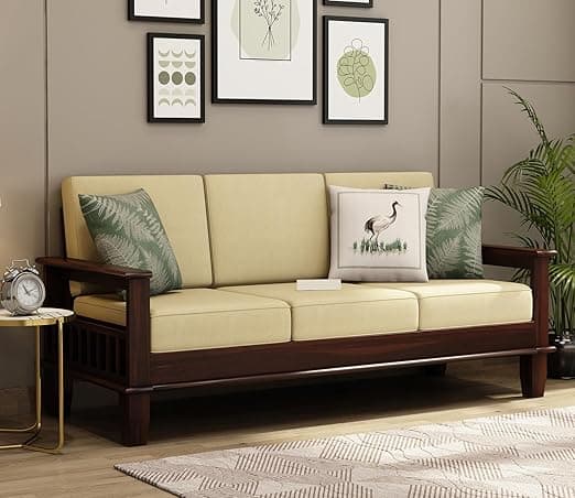 Solid Sheesham Wood Sofa Set 3 Seater | Three Seater Sofa Set | Sofa Sets for Living Room | 3 Seater Sofa Set for Office & Lounge | Rosewood, Walnut Finish