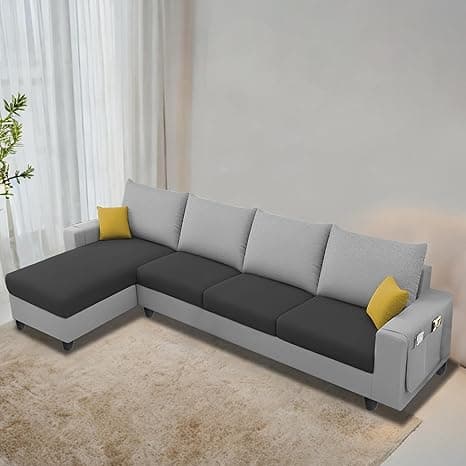 Casaliving Porto LHS 6 Seater L Shape Sofa Set for Living Room (Black Grey Fabric) Premium Velvet Fabric