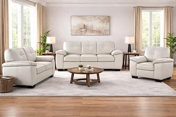 Torque Antos Leatherette 3+2+1 Seater Sofa Set for Living Room-White | Sectional Sofa 6 Seater 3 Plus 2 Plus 1 | 6 Seater Leatherette Sofa for Seating and Sleeping