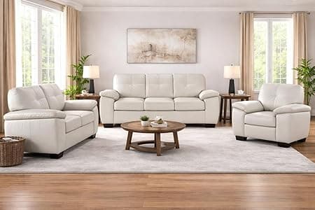 Torque Antos Leatherette 3+2+1 Seater Sofa Set for Living Room-White | Sectional Sofa 6 Seater 3 Plus 2 Plus 1 | 6 Seater Leatherette Sofa for Seating and Sleeping