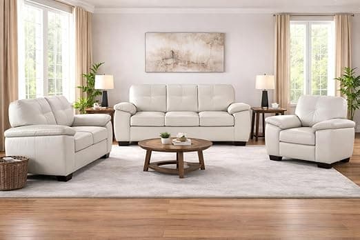 Torque Antos Leatherette 3+2+1 Seater Sofa Set for Living Room-White | Sectional Sofa 6 Seater 3 Plus 2 Plus 1 | 6 Seater Leatherette Sofa for Seating and Sleeping