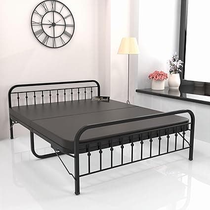 Honey Touch Nova Folding Double Size Bed with Ortho Tri Layer Mattress | No Assembly Required | Foldable Bed for Sleeping/Guests/Rented Apartments/Bedroom(4x6.25ft, Black)