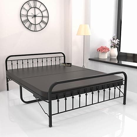 Honey Touch Nova Folding Double Size Bed with Ortho Tri Layer Mattress | No Assembly Required | Foldable Bed for Sleeping/Guests/Rented Apartments/Bedroom(4x6.25ft, Black)