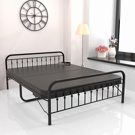 Honey Touch Nova Folding Double Size Bed with Ortho Tri Layer Mattress | No Assembly Required | Foldable Bed for Sleeping/Guests/Rented Apartments/Bedroom(4x6.25ft, Black)