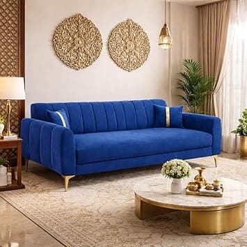 Hermione Luxe Velvet-Suede Fabric 3 Seater Sofa | Comfortable Seating | Modern Sofa for Living Room – Dark Blue