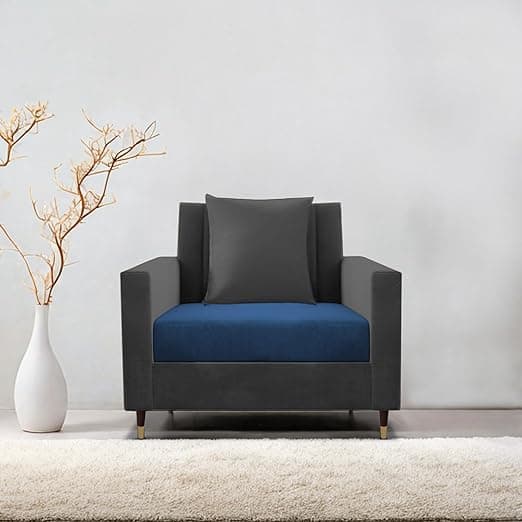 Casaliving Garcia 1 Seater Sofa Set for Living Room (Blue Black Colour) Premium Fabric Sofa