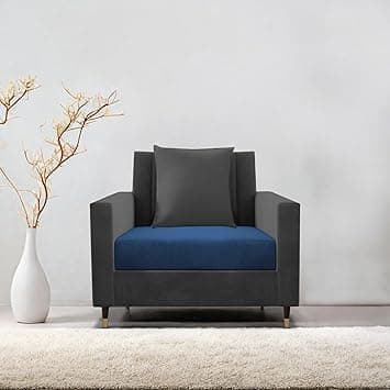 Casaliving Garcia 1 Seater Sofa Set for Living Room (Blue Black Colour) Premium Fabric Sofa