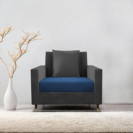 Casaliving Garcia 1 Seater Sofa Set for Living Room (Blue Black Colour) Premium Fabric Sofa
