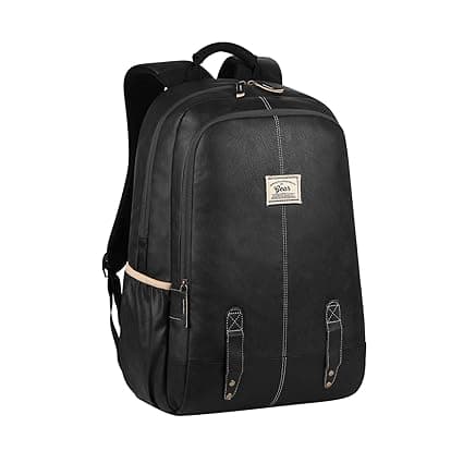Gear Classic Anti Theft Faux Leather 14 cms Black Laptop Backpack (LBPCLSLTH0101)