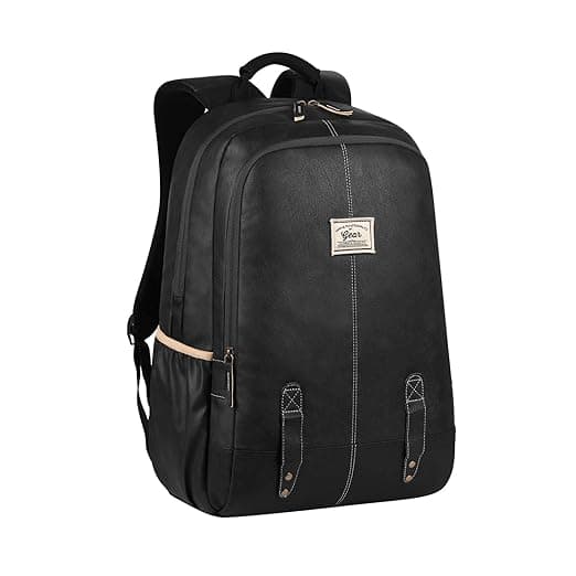 Gear Classic Anti Theft Faux Leather 14 cms Black Laptop Backpack (LBPCLSLTH0101)