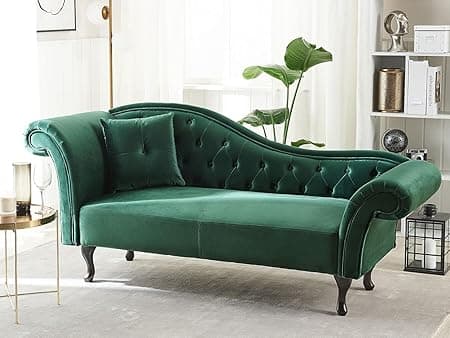 Chesterfield Chaise Lounge, Button Tufted 2-Seater Sofa, Modern Contemporary Style, Living Room Furniture (Green)