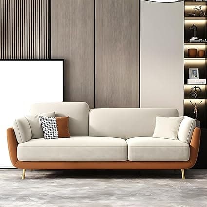 Modern & Stylish Cushioned Couch Relax sectional Sofa in Fabric & Velvet and Heavy Duty Sofa Ideal for Living Rooms, Guest Rooms, Homes, and Office-(3 Seater Brown & Beigee).