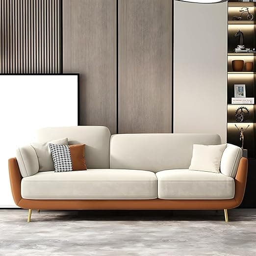 Modern & Stylish Cushioned Couch Relax sectional Sofa in Fabric & Velvet and Heavy Duty Sofa Ideal for Living Rooms, Guest Rooms, Homes, and Office-(3 Seater Brown & Beigee).