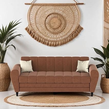 Torque - Bali Premium Fabric 3 Seater Sofa for Living Room (Brown) | Modern 3 Seater Sofa Set Couch with 2 Cushions for Bedroom Hall Festival Gift | 1 Year Warranty