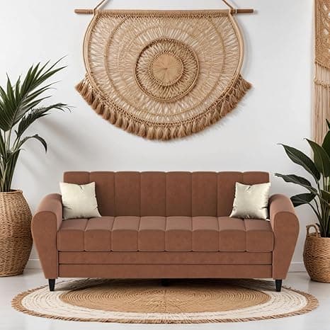 Torque - Bali Premium Fabric 3 Seater Sofa for Living Room (Brown) | Modern 3 Seater Sofa Set Couch with 2 Cushions for Bedroom Hall Festival Gift | 1 Year Warranty