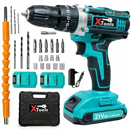 Cordless Drill x2-21V Battery with Multi-Speed and 24pc Accessories Cordless Drill 10 mm Chuck Size Electric screwdriver Power tool Compact design