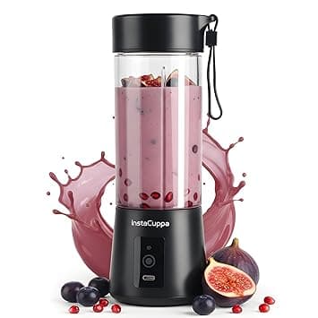 InstaCuppa Portable Blender for Smoothie and Juices, Milk Shakes, Crushing Ice, USB Rechargeable Blender Machine for Kitchen with 2000 mAh Battery, 150 W Motor, 400 ML, Built-in Jar (Normal Edition)