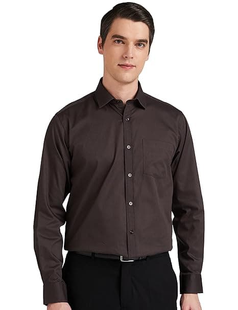 Amazon Brand - Symbol Men's Solid Cotton Formal Shirt | Plain | Full Sleeve - Regular Fit (Available in Plus Sizes)