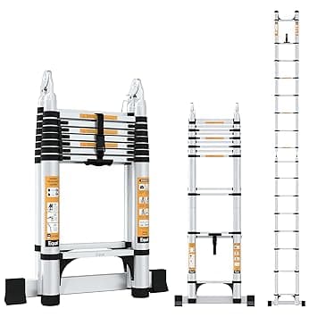 Equal 22 FT A-Type Foldable Aluminium Telescopic Ladder | A-Frame + Extension | 2 Triangle Stabilizers | EN131 Certified | 2-Year Warranty | Heavy-Duty Industrial & Commercial Use (6.6m / 10+10 Steps)