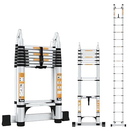 Equal 22 FT A-Type Foldable Aluminium Telescopic Ladder | A-Frame + Extension | 2 Triangle Stabilizers | EN131 Certified | 2-Year Warranty | Heavy-Duty Industrial & Commercial Use (6.6m / 10+10 Steps)