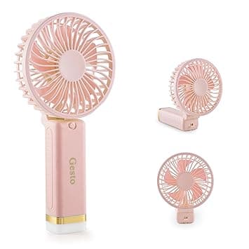 Gesto Portable Fan Rechargeable with LED Light – Foldable Mini Fan, Small Fan,USB Charging Hand Fan with 1200mAh Battery & 3 Speed Modes | Travel, Makeup, Kitchen,Women’s Personal Pankhaa - Pink