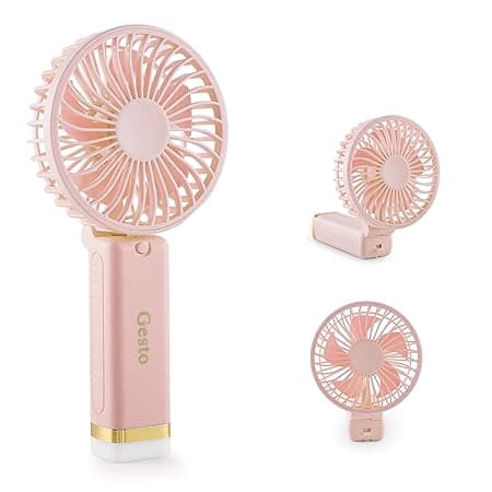 Gesto Portable Fan Rechargeable with LED Light – Foldable Mini Fan, Small Fan,USB Charging Hand Fan with 1200mAh Battery & 3 Speed Modes | Travel, Makeup, Kitchen,Women’s Personal Pankhaa - Pink