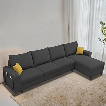 Casaliving Porto RHS 6 Seater L Shape Sofa Set for Living Room (Black Fabric) Premium Velvet Fabric Sofa Set