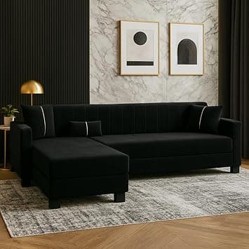 SOCOZI Almeria 4 Seater LHS L Shape Sofa Set | Soft Velvet Suede Fabric | Modern Design | Plush Comfort Cushions for Living Room (Black)