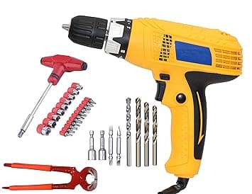 Digital Craft 10mm Electric Reversible Screwdriver & Drill Machine – 1100N Power Tool with 8" Pincer Plier & T-Bar Socket Set – Multi-Purpose DIY & Professional Tool Kit