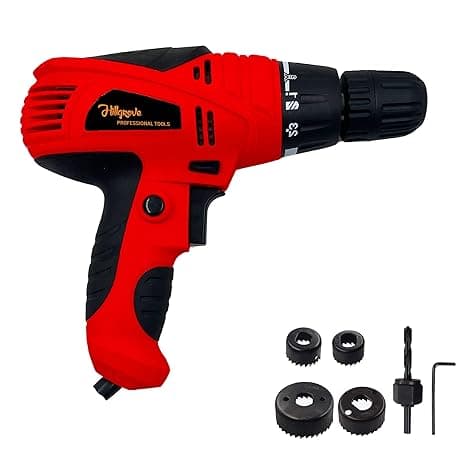 Hillgrove HGCM1186M2 400W Self Screwdriver Electrical Power Drill Machine, Adjustable,Torque 750-RPM with 6Pcs Hole Saw Drill Bits, Reverse Rotation and Variable Speed Pistol Grip