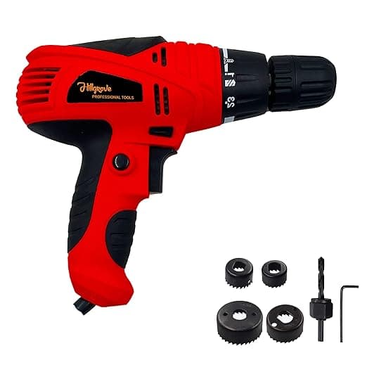 Hillgrove HGCM1186M2 400W Self Screwdriver Electrical Power Drill Machine, Adjustable,Torque 750-RPM with 6Pcs Hole Saw Drill Bits, Reverse Rotation and Variable Speed Pistol Grip