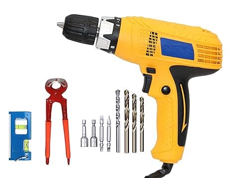 Digital Craft 10mm Electric Reversible Screwdriver & Drill Machine – 1100N Power Tool with 8" Pincer Plier & Mini Pocket Level – Multi-Purpose DIY & Professional Kit