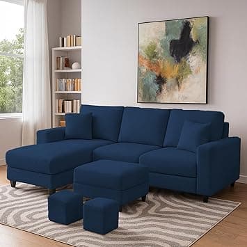 Casaliving Rolando Seater L Shape Sofa Set for Living Room Left Side (Blue, 4 Seater with Ottomon - LHS)