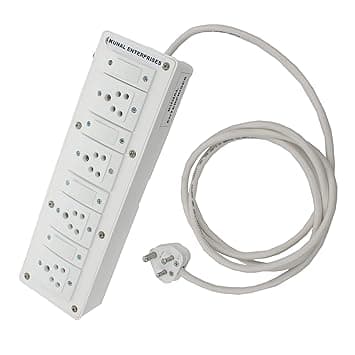 KUNAL Extension Board with Long Wire 20 Meter and 4 Individual Switch Cord 4 Socket 6 Amp Surge Protector, White
