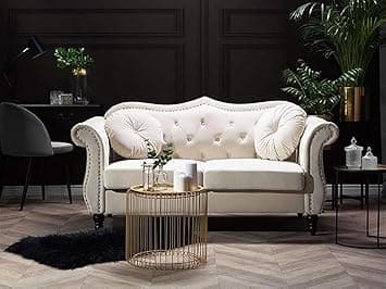 Velvet Couch for Modern & Fahionalable Chesterfield Sofa 2 Seater Couches Sleeper Sofa for Living Room, Dining Room, Bedroom, Office, and Hallway. (Beige-2)