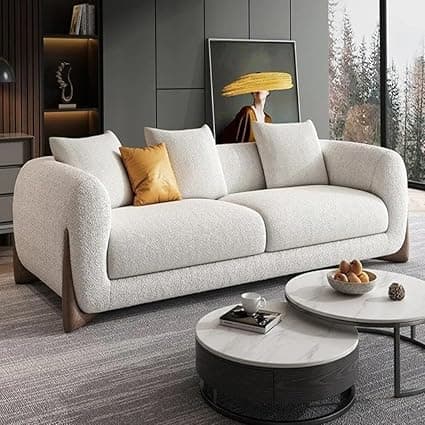 Modern Sofa Chesterfield Design with Stylish Wooden Legs Bouncy Teddy Fabric Sofa for Bedroom, Living Room, Dining Room & Hallway-(2 Seater Beige).