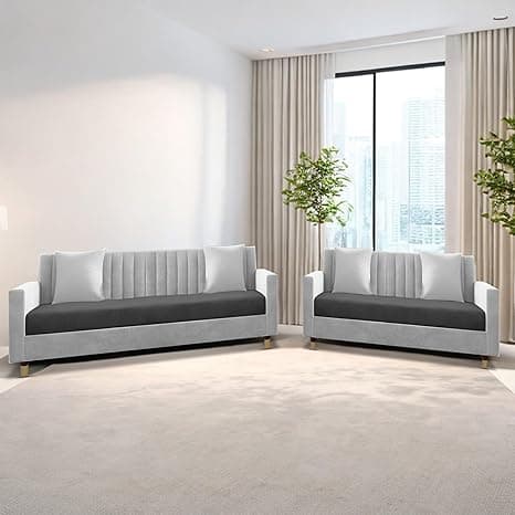 Casaliving Garcia 3+2 Seater Sofa Set for Living Room (Black - Grey)