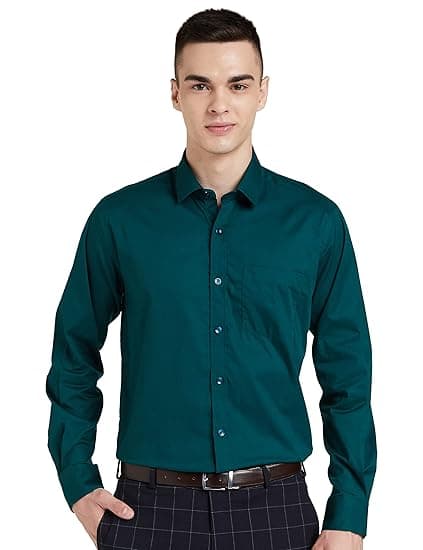 Amazon Brand - Symbol Men's Solid Cotton Formal Shirt | Plain | Full Sleeve - Regular Fit (Available in Plus Sizes)